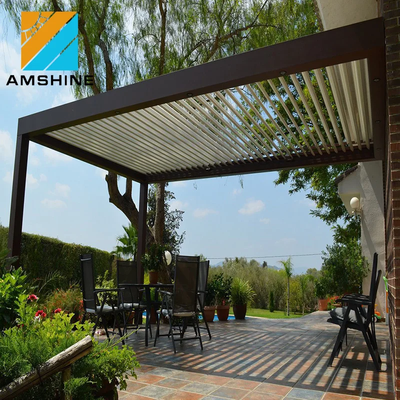 Easy assemble outdoor motorized rotating louvered aluminum retractable pergola roof awning