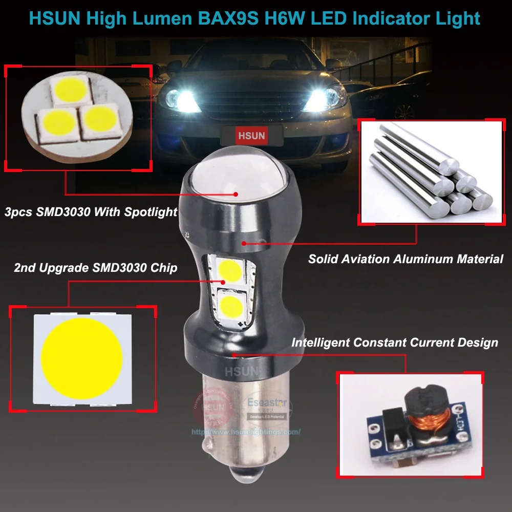 
White Canbus no error 9 x 3030smd H6W BAx9s LED For Parking Lamp 
