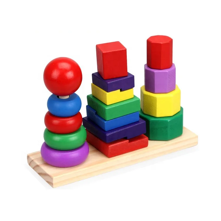 Custom other toys baby toys educational Baby Wooden Rainbow Stacker Colorful Stacking Block Educational Toy