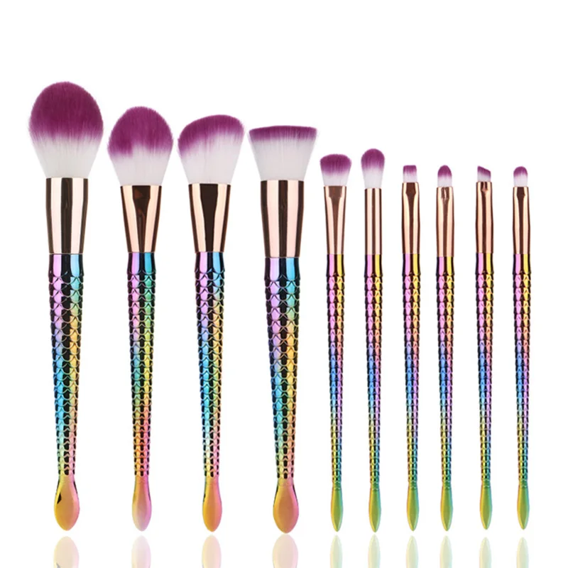 FY051 New professional makeup brush 10pcs mermaid cosmetics makeup brush fish tail makeup brushes