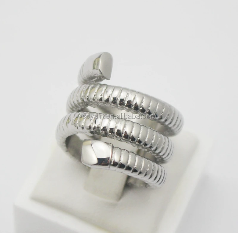 Sliver Retro Style Spiral Winding Stainless Steel Silver cool Snake twine Ring Multi Layer stacking Serpent Ring for women