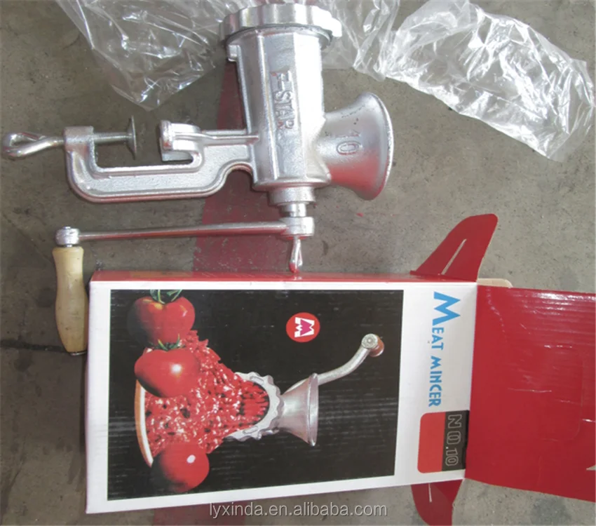 handle operating meat mincer with silver paint