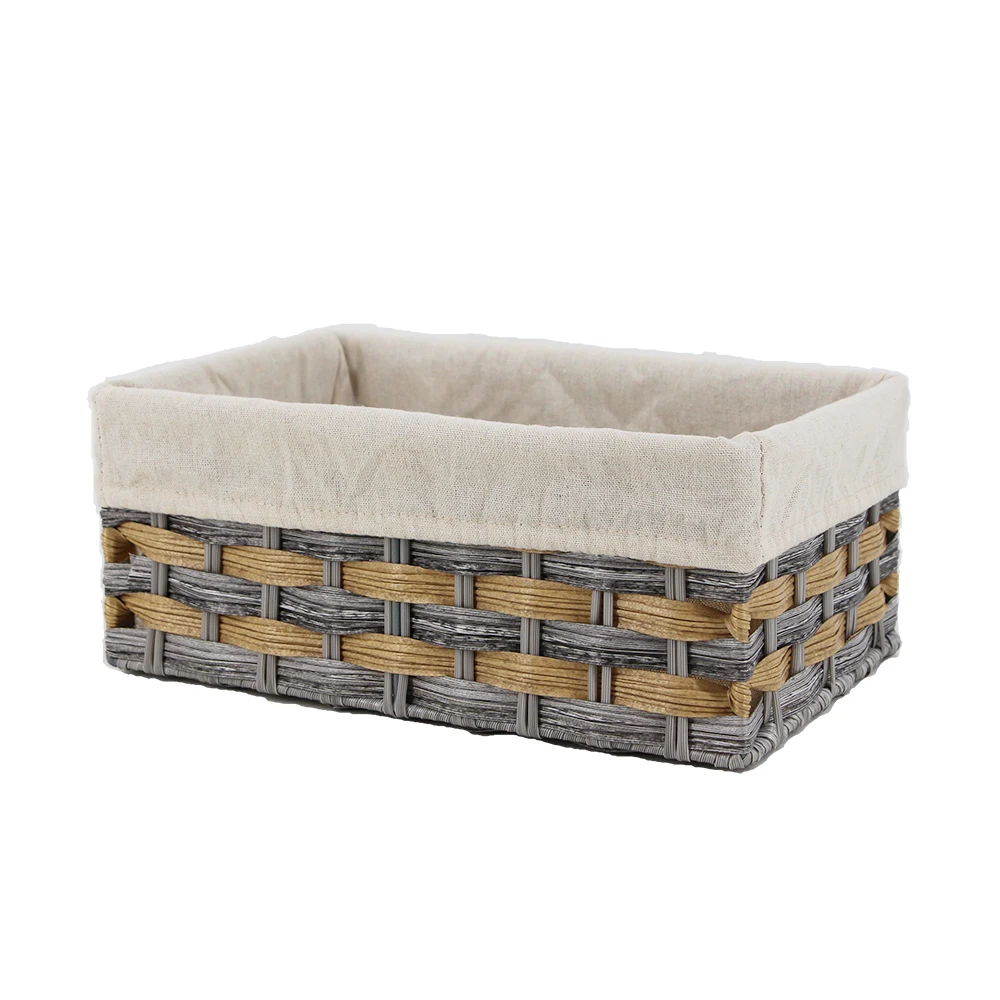 
Colorful Plastic Woven Basket With Lining Small Shallow Storage Basket For Shelves 