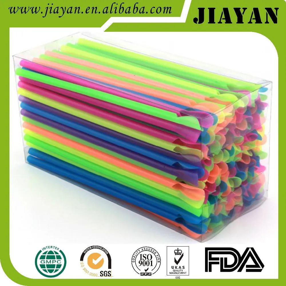 Multicolour Spoon Straw Disposable Spoon Plastic Drinking Straw Party Ice Smoothies MilkShake Bar Snow Cone Candy Spoon