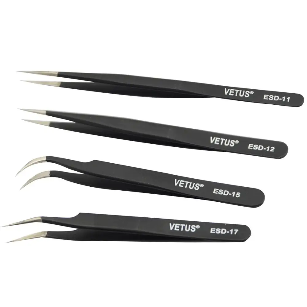 Eyelash Tweezers for Eyelash Extension Tools Genuine VETUS Tweezers Black Anti-Static Coating Tweezers