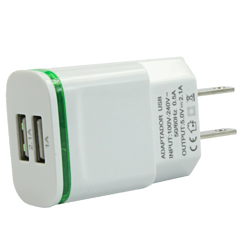 
Amazon Hot Selling USA Euro LED Mobile Phone Travel Chargers Cargador AC Adapter 2 Port 5V 2.1A USB Wall Charger 
