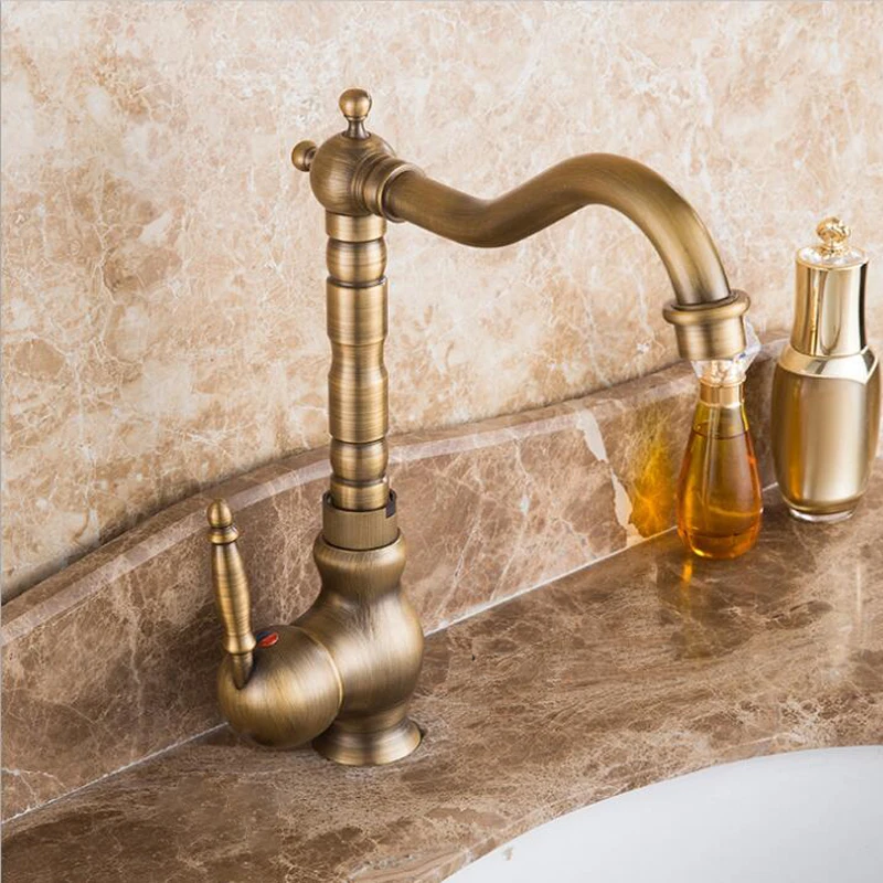 Bathroom Taps Antique Brass Mixer Tap Kitchen Sink Faucet with Hot&cold Water AF1030