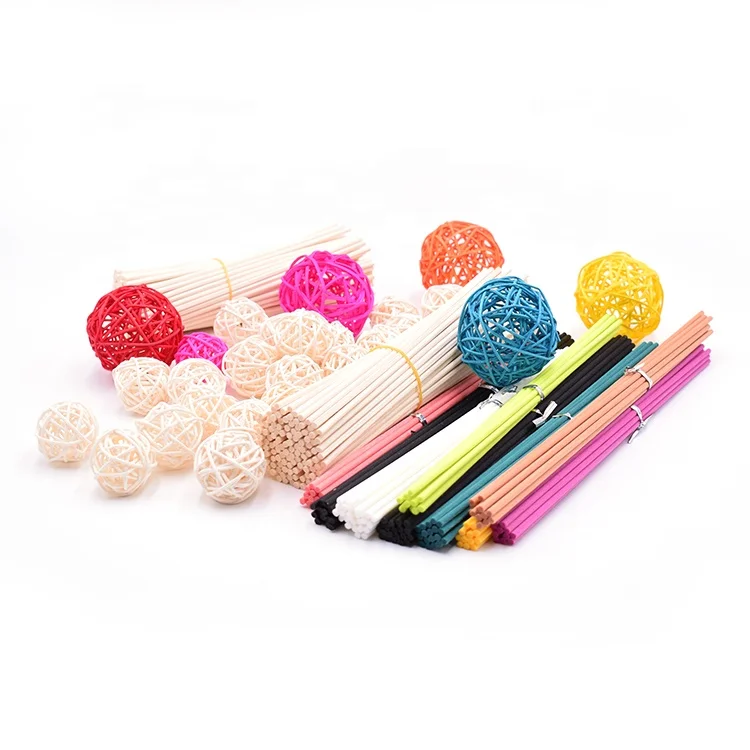Custom 23CM Colorful Fiber Reed Diffusers Flower Wood Natural Rattan Ball Stick