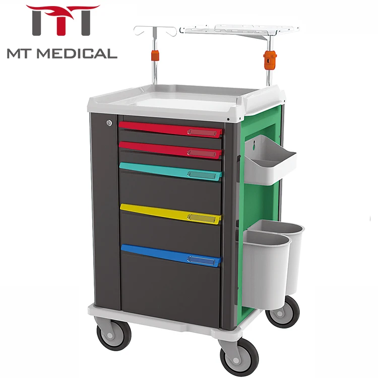 Commerical Hospital Crash Cart Hospital Furniture Drug & Medical Trolley Medication for Emergency Trolley 2 Years CE ISO Class I