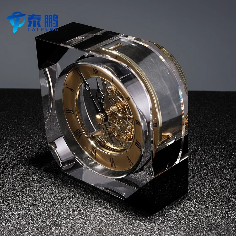 
Fashionable square black crystal electronic mechanical clock for souvenir 