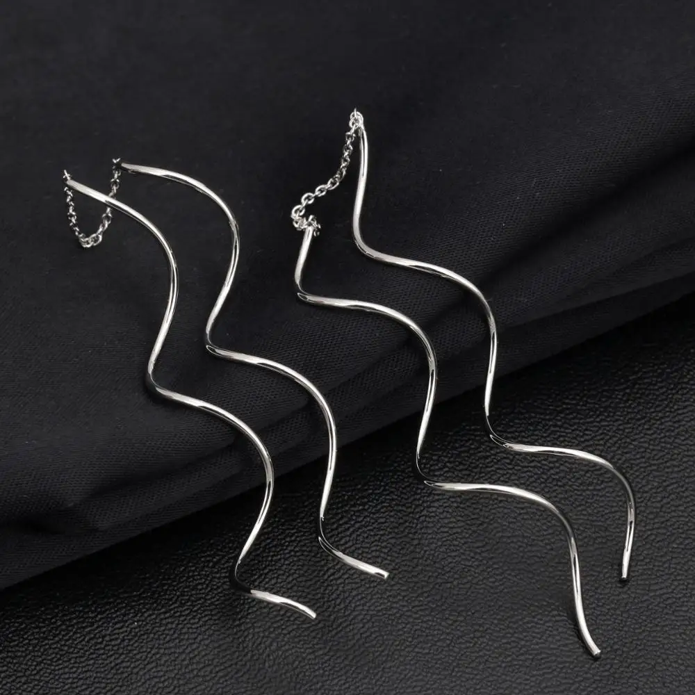 Top Quality Simple Spiral Ear Line Silver Color Pendant Earrings For Women Long Fashion Jewelry Wholesale E319