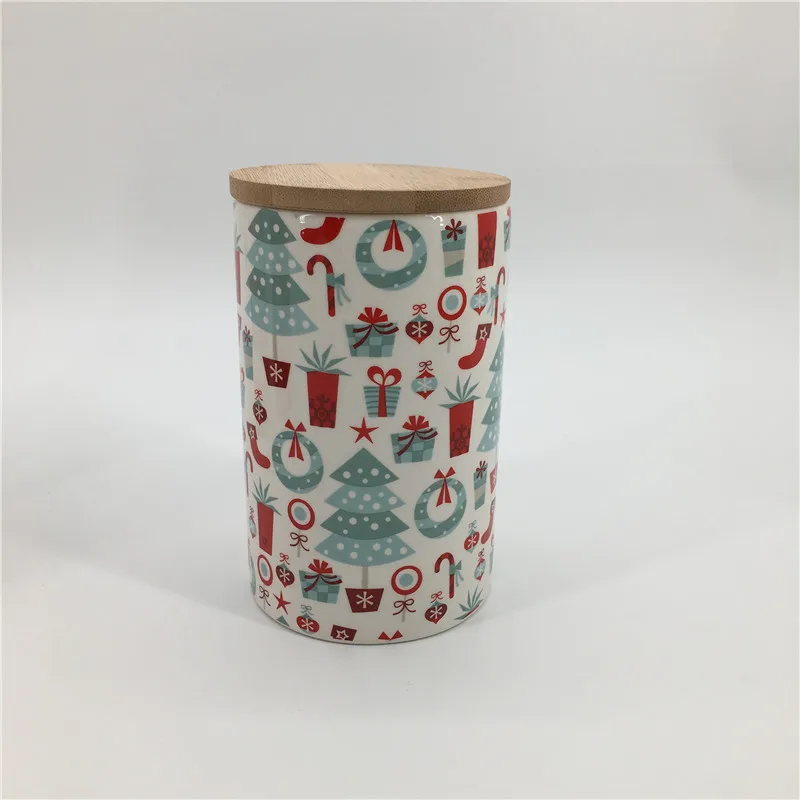 Custom various design airtight storage jar kitchen ceramic canister bamboo lid