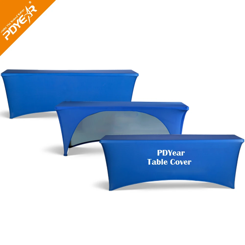 top quality free design custom logo printed stretch drape fitted tradeshow table cover