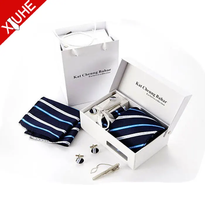 Mens 100% Pure Silk Tie and Pocket Square and Cufflinks Necktie Tie Gift Set