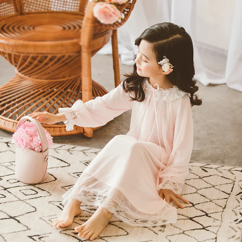 
Boutique wholesale lovely girls princess nightgowns soft lace sleep dress kids pajamas 6-14 years 
