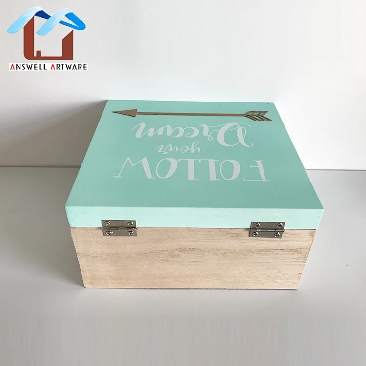 Cheap Lover Small Wooden Storage Gift Crate Box With Metal Arrowhead Pattern Decor Lid