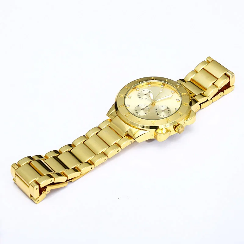 China manufacture high quality geneva quartz metal wrist watch  gold watch newest