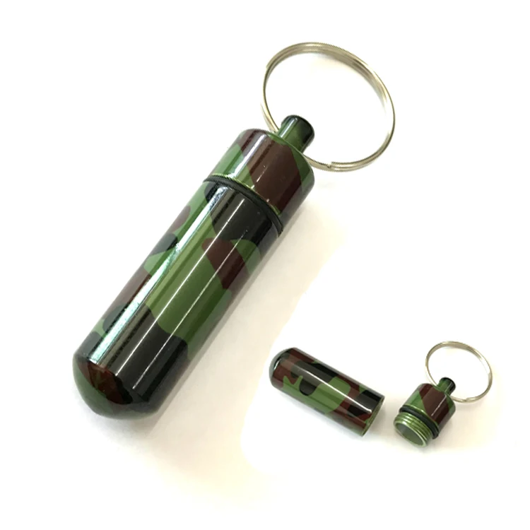 14*52mm Customized outdoor metal  keychain round pill case camo geocaching container
