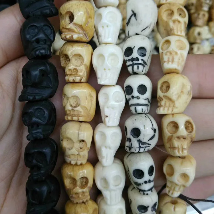 OB101 Antiqued Carved Ox Bone Skull Beads