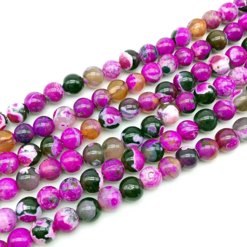 Natural Stone Beads Colorful Fire Agate Crackle Round Ball 6/8/10mm DIY Stone Fire Agate Smooth Round Beds For Jewelry Making