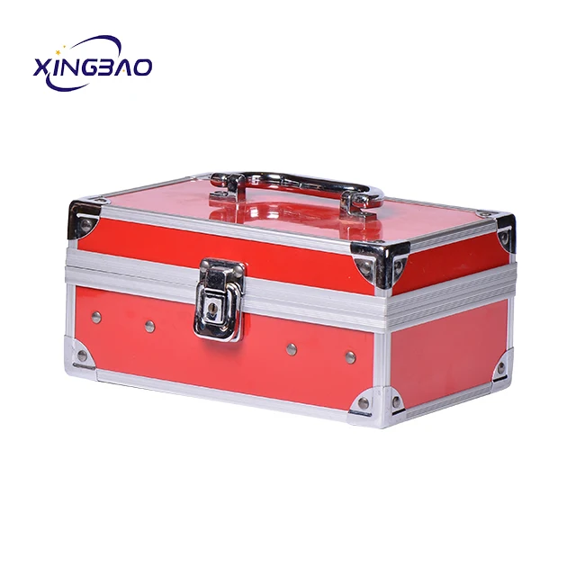 Locking Ladies Travel Makeup Trunk Case Red Cosmetic Organizer With Mirror High Quality Beauty Case