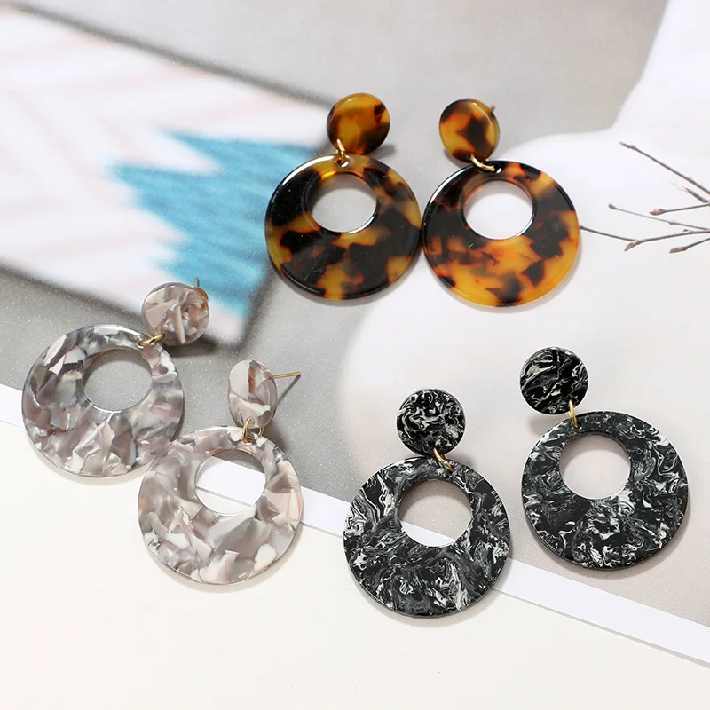 New Creative Acrylic Sheet Circular Fashion Fashionable Multicolored Round Acetate Acrylic Jewelry Earring Acrylic Earrings