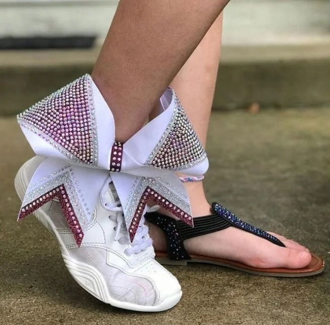 cheer bow ribbon strip hotfix rhinestones heat transfer Iron on grosgrain with glitter vinyl for girls