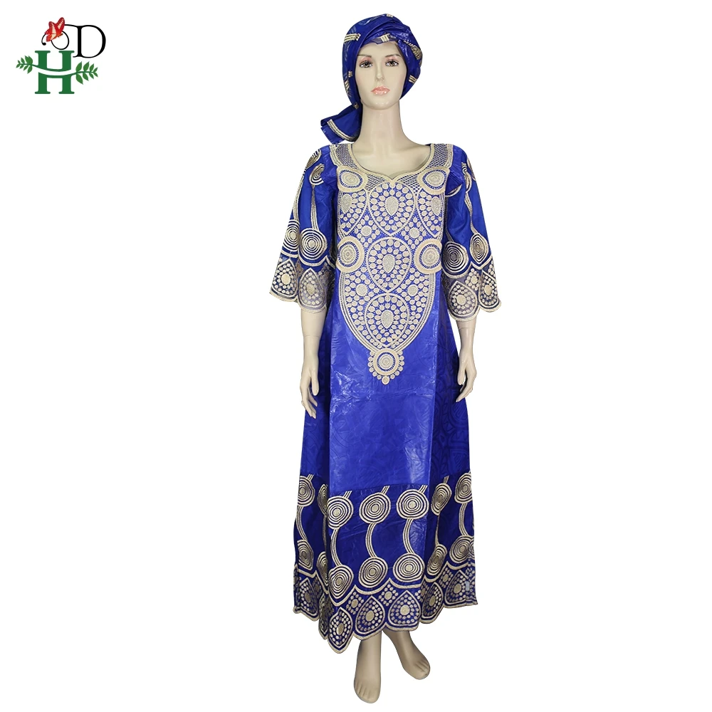 H & D Traditional African bazin riche  lace  Print Dress  and skirts  Matching The Same Headscarf For Women Party