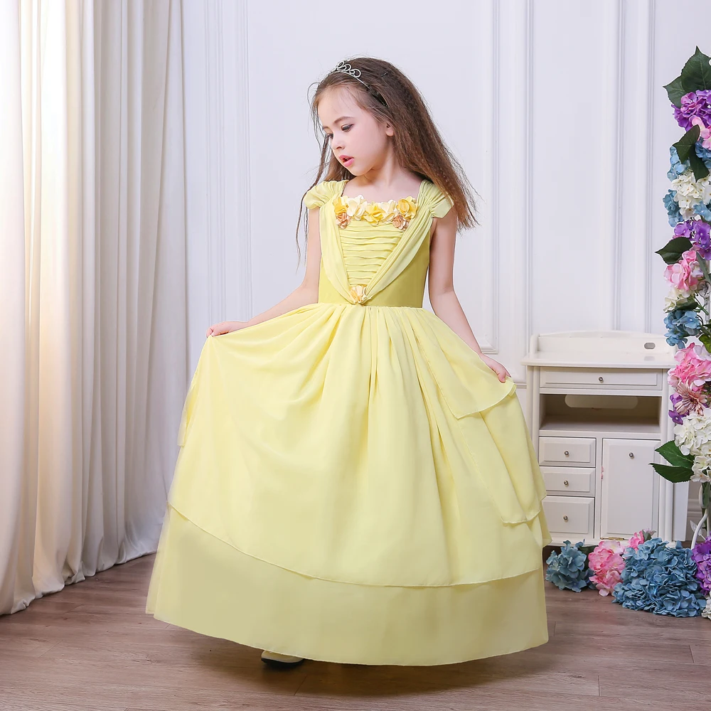 Желтое платье принцессы косплей Хэллоуин костюмы принцессы Дети Спящая красавица София вечернее платье