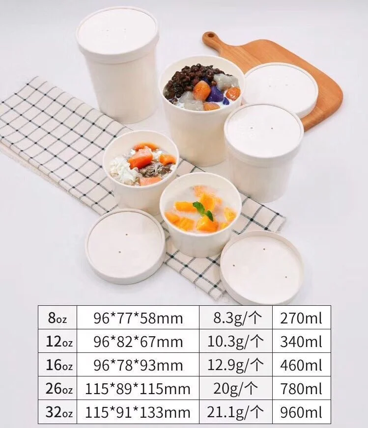 PLA Disposable Paper Salad Food Container krafe soup Bowl with lid