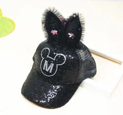 summer hot sell Sequined rabbit ears kids baseball caps
