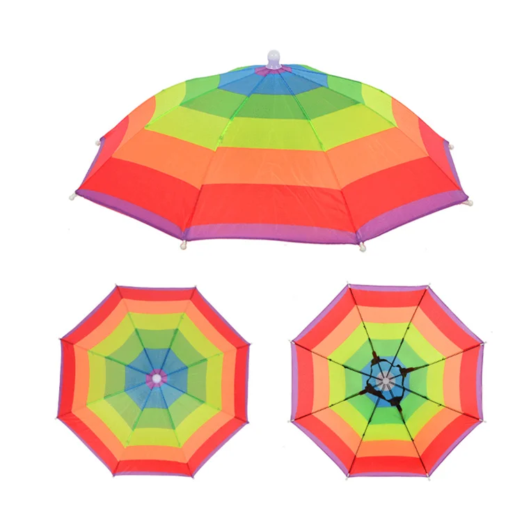 Customized hands Free Funny Rainbow Umbrella Hat for Adults and Kids