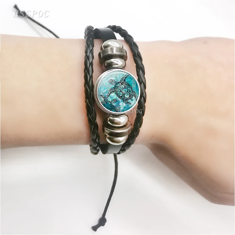 Sea Animals Bracelets Starfish Turtle Dolphin Glass Cabochon Bracelet For Men Women