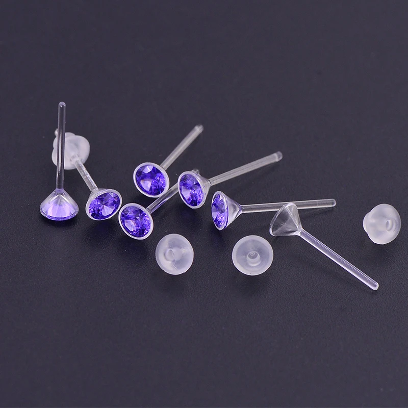 Pink crystal Making earring findings cheap plastic earring post medium size PE1895