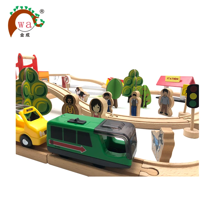 Good quality wooden eight character railway toy train set on sale/wooden railway train