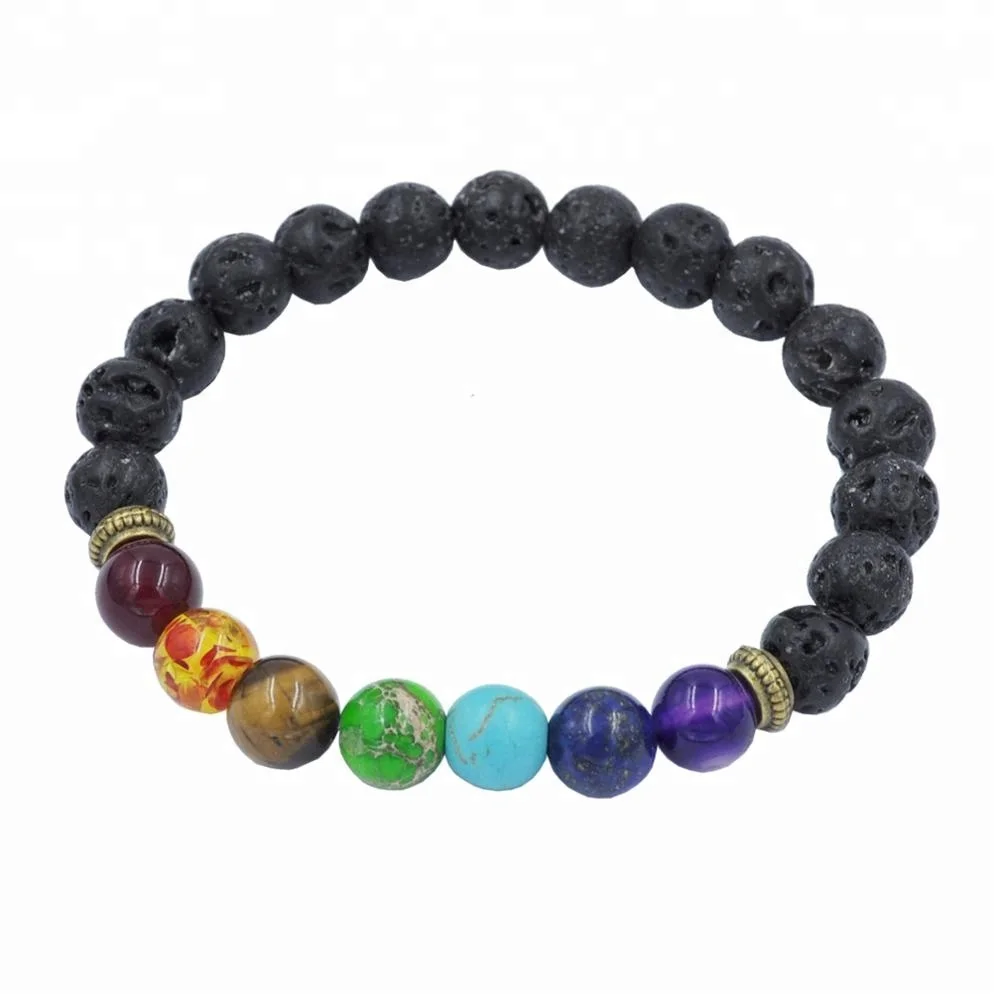 Wholesale Antique Natural Lava Rock Yoga Diffuser  7 Chakra 8mm Bead Bracelet Unisex