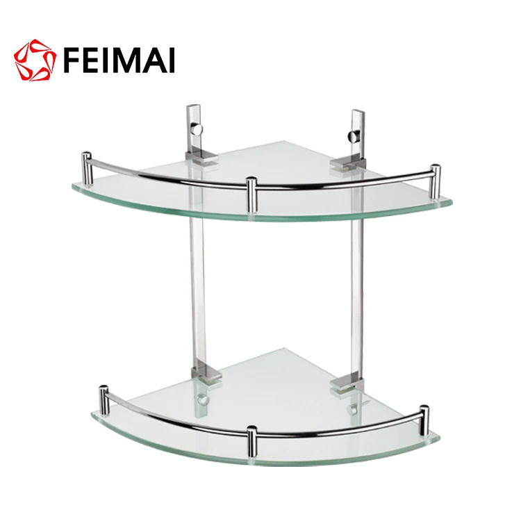 Double Triangle Glass Shelf for Bathroom Corner Wholesale Price