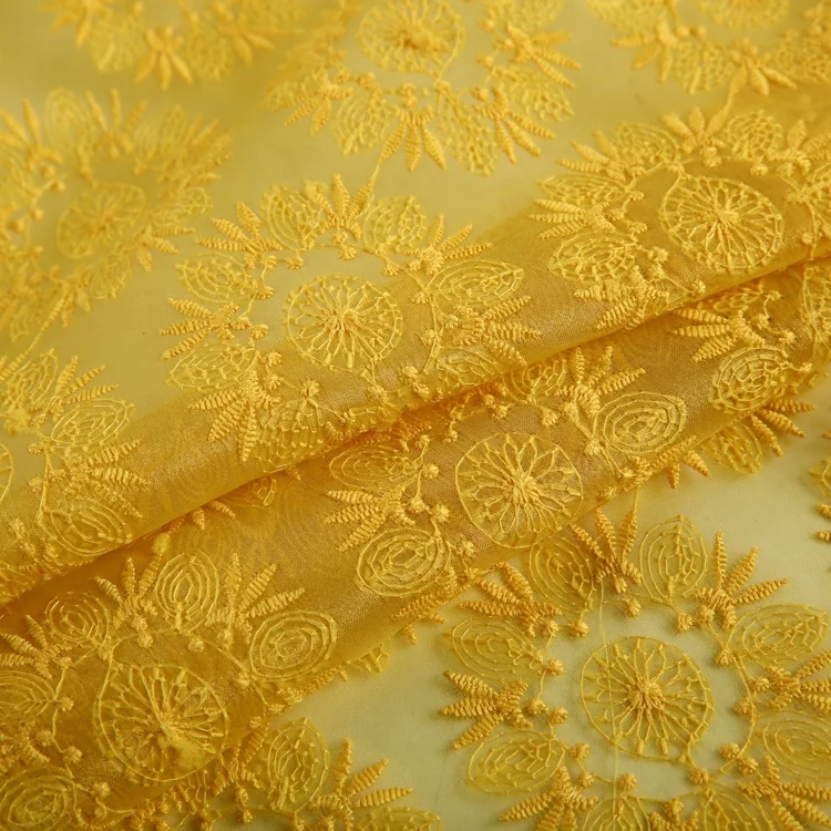 China supplier dress design dubai organza embroidery work on fabric stock lot