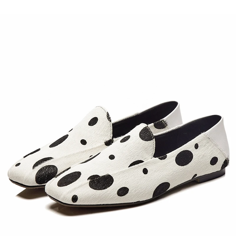 WETKISS Custom 2019 Horse Hair Driving Shoes Speckle Flat Loafers Slip On Women Flats Shoes Office Ladies Flat Loafers Shoes OEM
