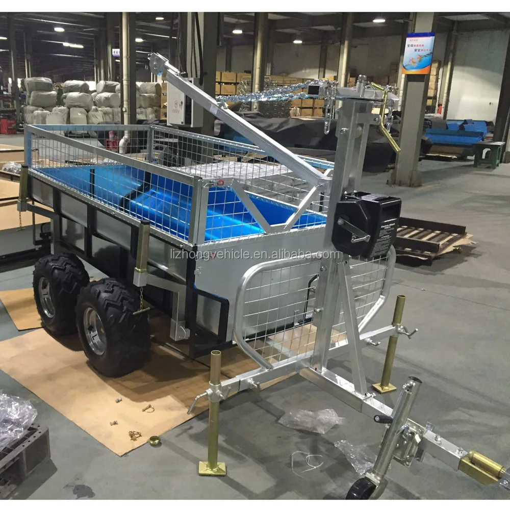 Chine Best 360 degree revolved boom 1.5T load capacity atv mesh trailer,atv timber trailer with crane,atv tipping trailer