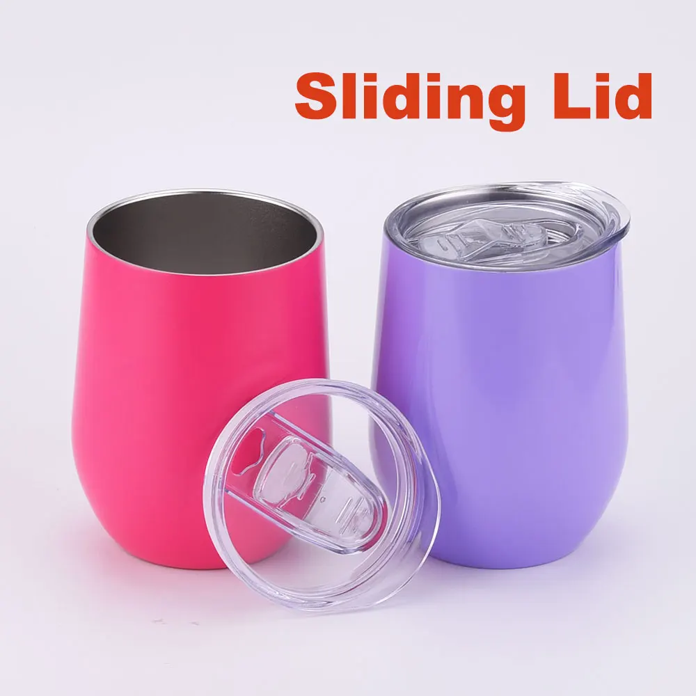 Wholesale Steel Wine Tumbler 12 oz Double Wall Insulated Powder Coating Egg Shape Personalized 12oz Wine Tumbler with Lid