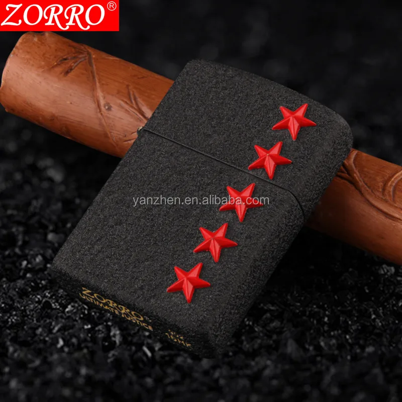 
Z17-8703 black sand Ming fire wheel lighters black sand five - pointed star oil lighter 