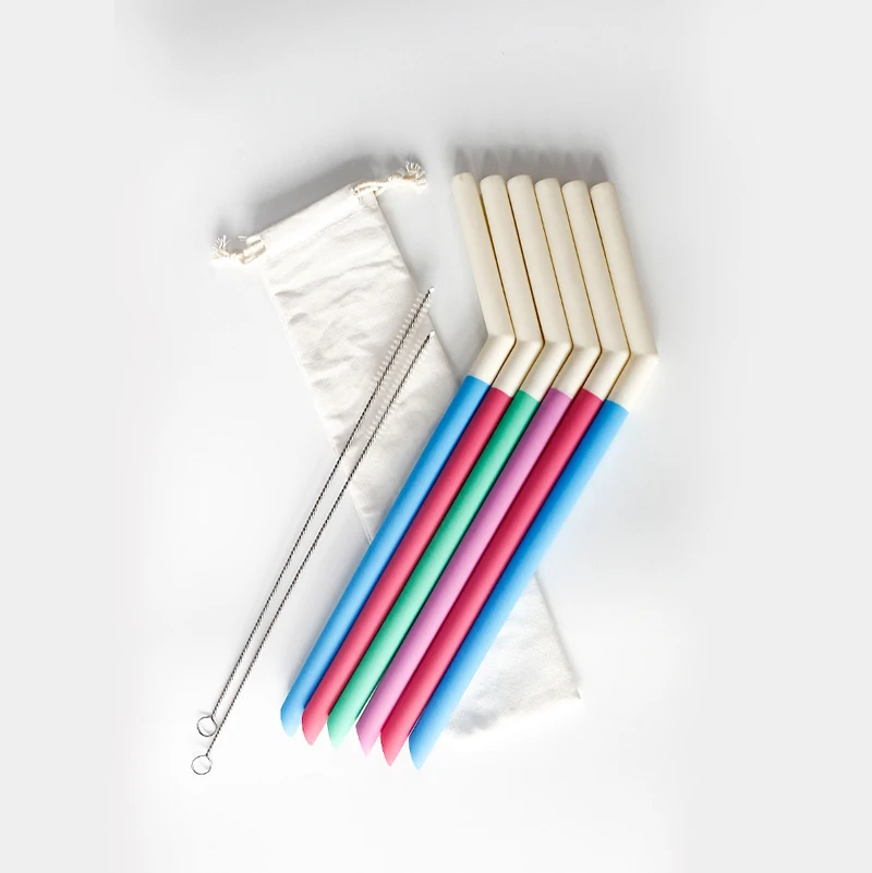 silicone drinking tips silicone straw set foldable silicone straw plastic drinking straw with spoon