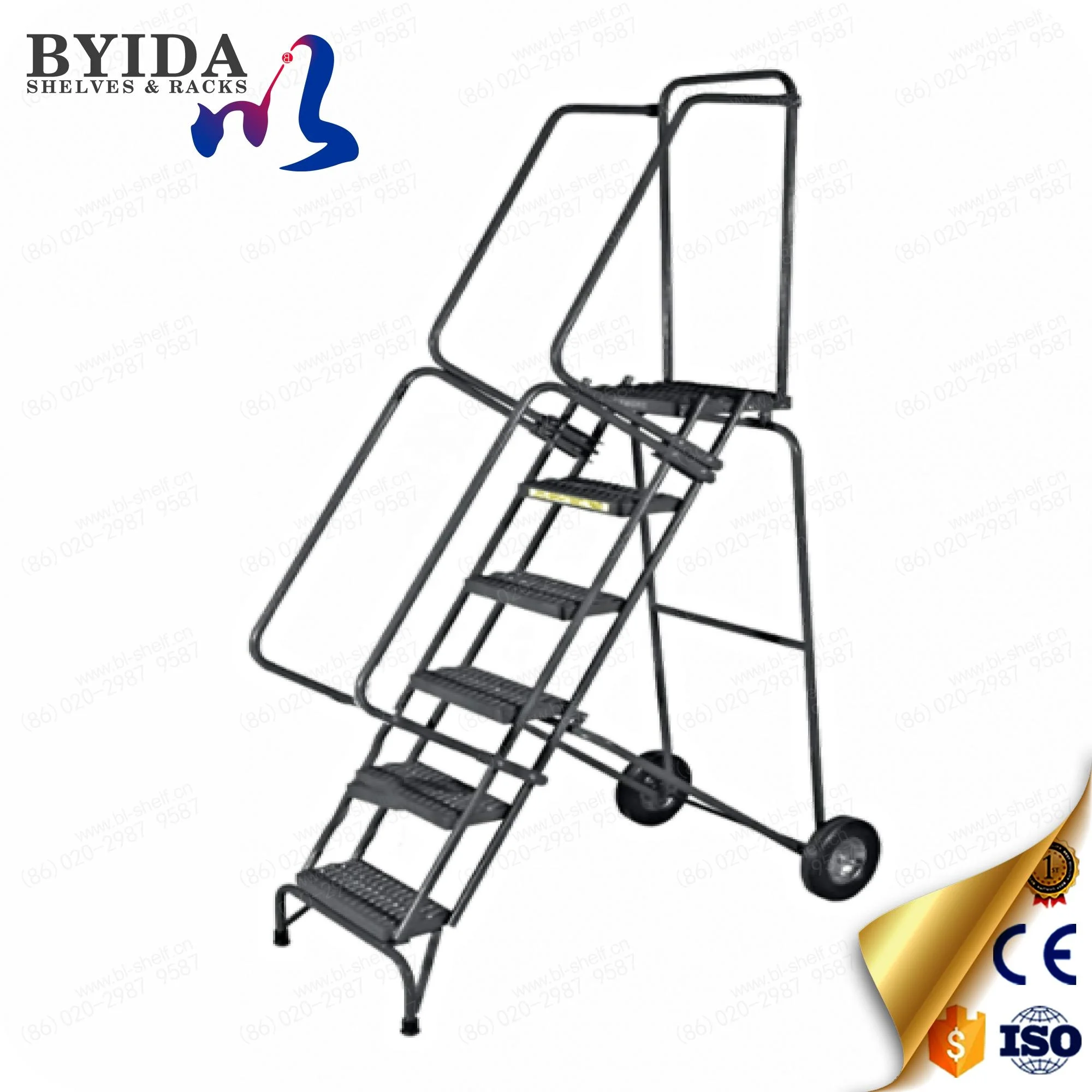 best design China Warehouse Storage Handcart ladder warehouse rolling ladder warehouse ladder with platform