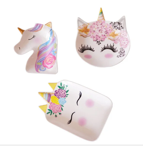 Unicorn eco friendly kids dinner set big glazed ceramic dinner set Cartoon porcelain dinner set