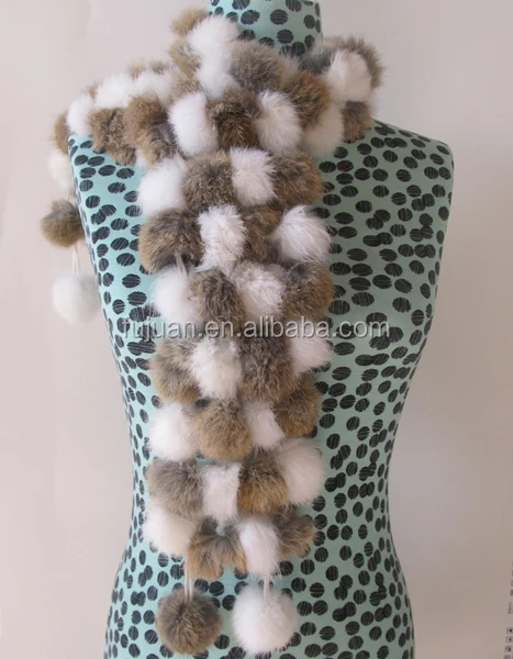 
Fashion nice rabbit fur scarf 4 lines balls fur collar scarf for women scarf 