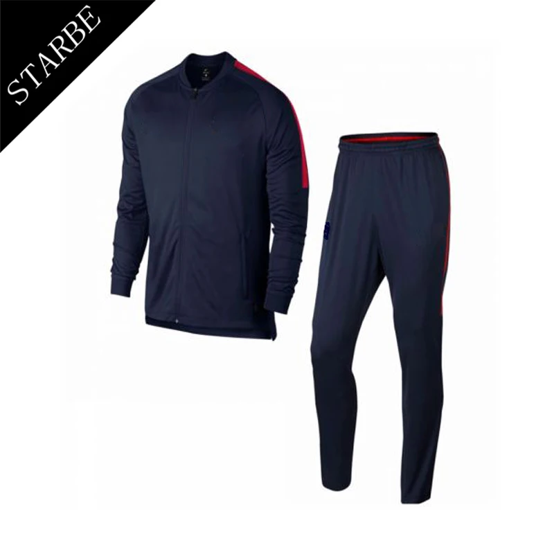 Men Running Zip TrackSuit Jogging Sport Navy Blue Blank Track Suit