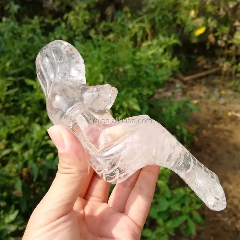 Hand Carved Mermaid Figurines And Statues White Quartz Stone Crystal Mermaid Sculpture For Wedding Gift
