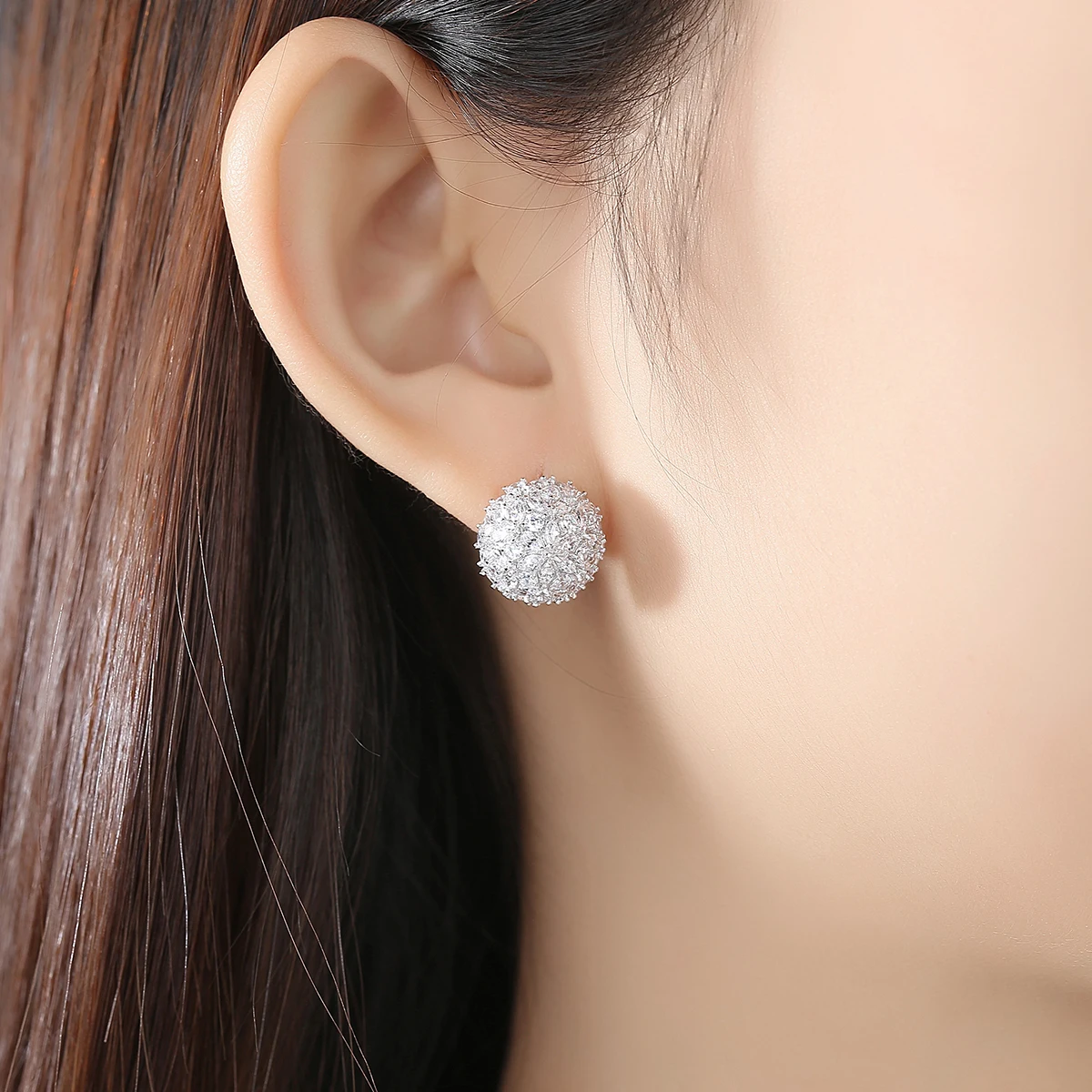 LUOTEEMI Flower Ball Cubic Zirconia Earrings Stud Zirconia Flowers Stud Earrings For Women Elegant