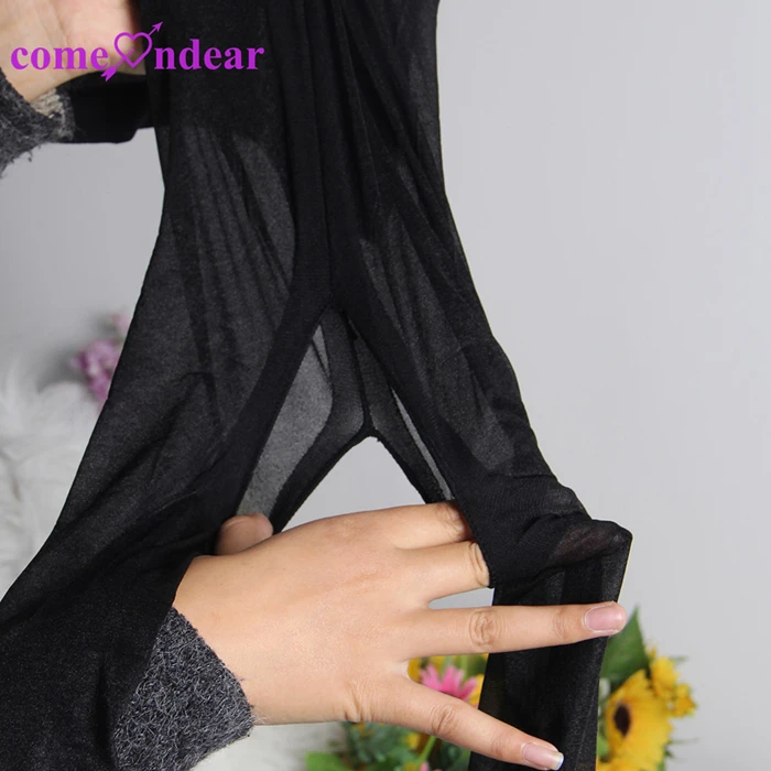Hot sale in stock open crotch sexy black silk stockings